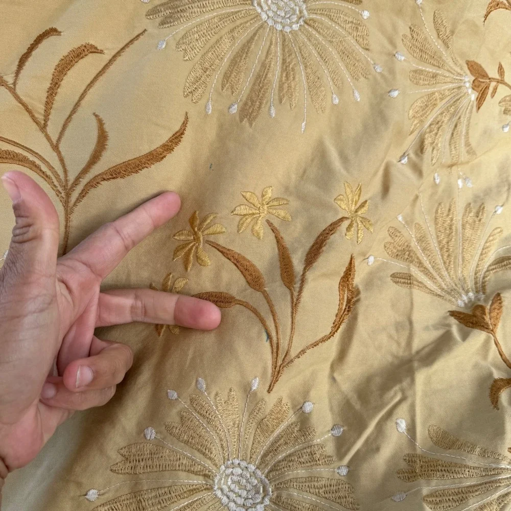 Vintage Duvet Cover Queen Ocre Beige Boho Yellow Floral Embroidered Vintage 2004